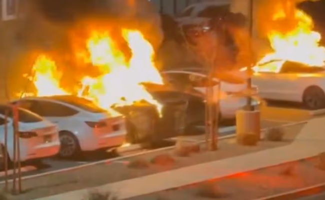 Several Tesla vehicles torched in Las Vegas